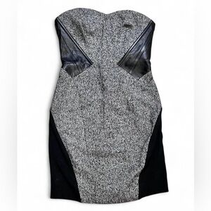 bebe Strapless Tweed Bodycon Dress in Gray and Black